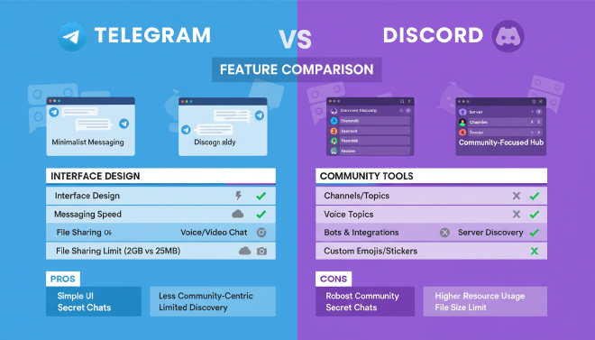 Telegram与Discord功能对比图表
