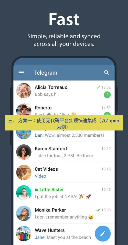 Telegram电脑版 三、 方案一：使用无代码平台实现快速集成（以Zapier为例）